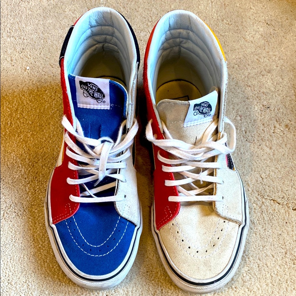 Vans Red, Blue, and Cream High-Tops